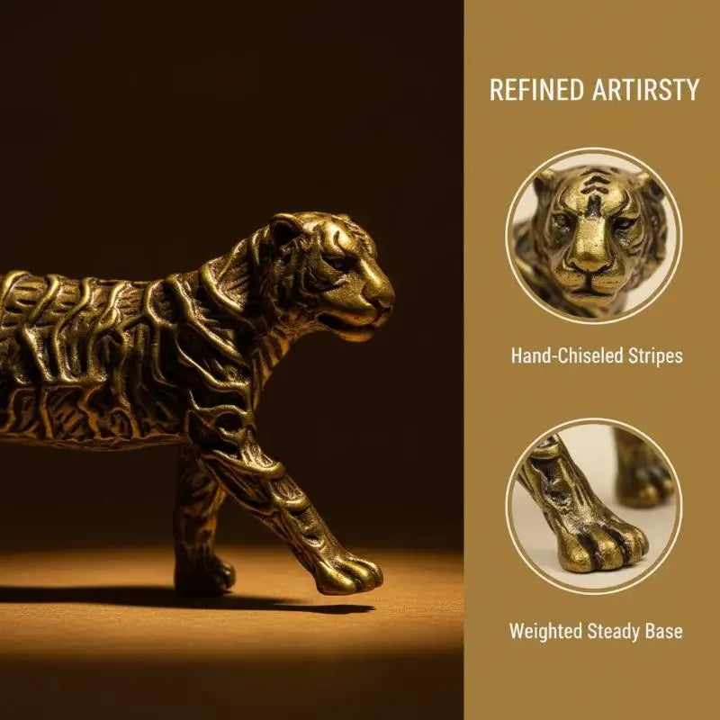 Solid Brass Tiger Figurine 1Pcs Pure Copper Detailed Animal Statue for Animal Collectors Home Table Decor Souvenir Gift Pi-Mart