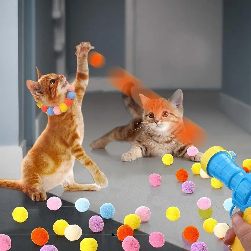 Cat Toys Interactive Launch Training Toy For Pet Kitten Creative Mini Shooting Gun Games Stretch Plush Ball Toys Pet Supplies Pi-Mart