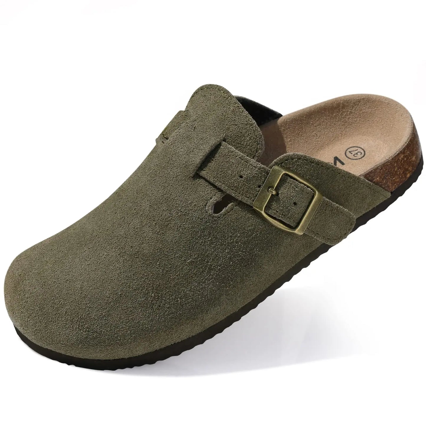 Comwarm Buckle Clogs For Women Men New Genuine Suede Clogs with Arch Support Soft Cork Footbed Mules Fashion Thick Beach Sandals Pi-Mart