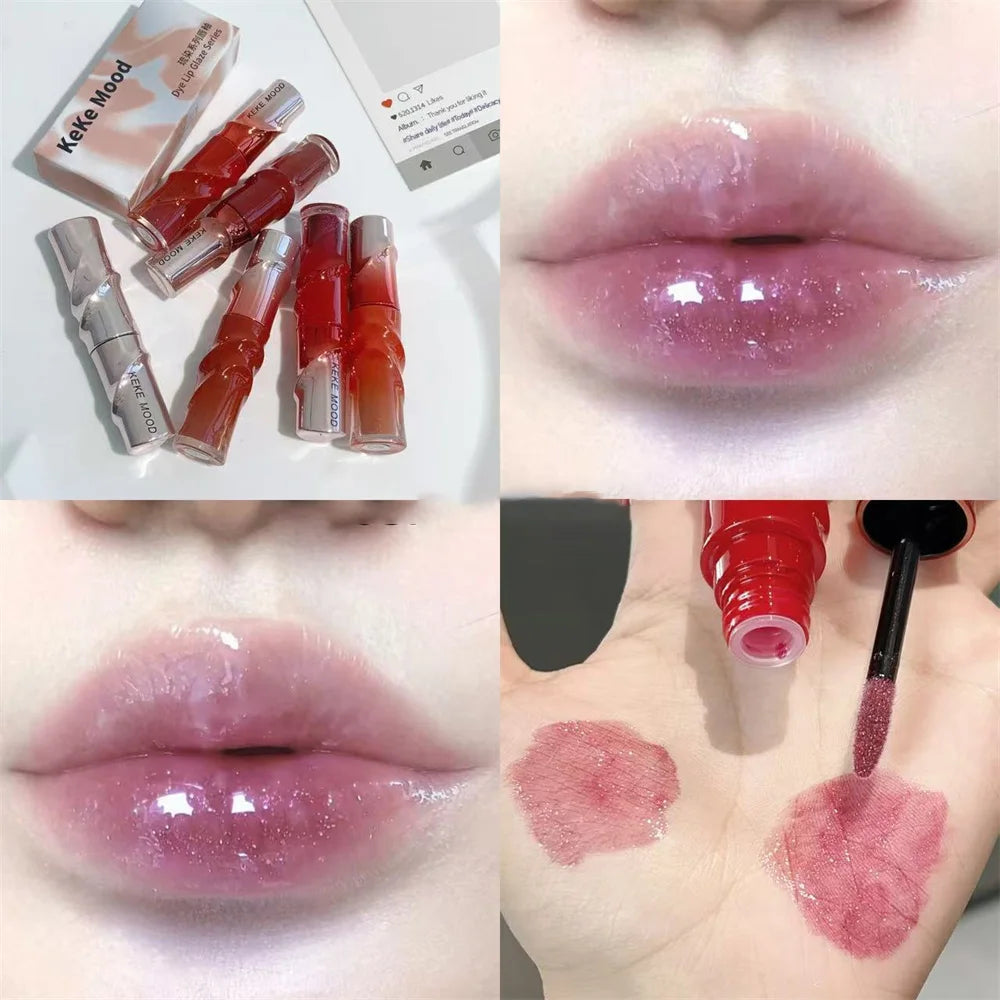 Crystal Nude Gray Glossy Lip Stain Mirror Korean Lip Glaze Sheer Nude Glitter Lip Tint Watery Shine Plumping Lipgloss Cosmetics Pi-Mart