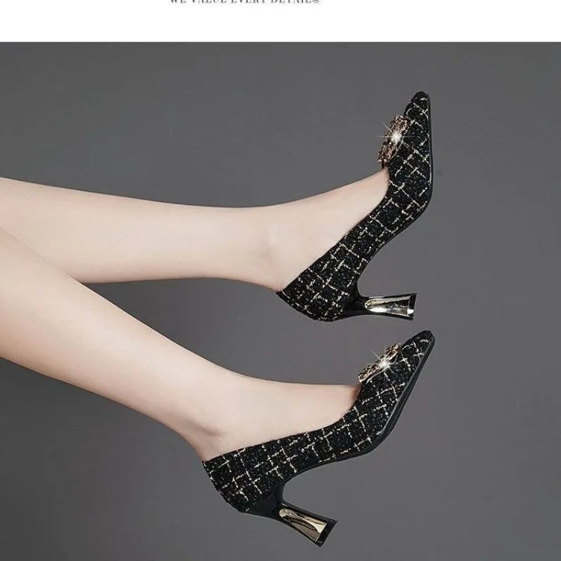 Women High Quality Crystal Suede Stiletto Heels Fashionable and Sexy High Heels Are Suitable for Banquets Parties Workplace Shoe Pi-Mart
