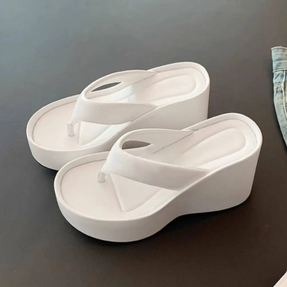 Women Slippers Height Increase Thick Soled Flip Flops Women's Summer Outside Pinch Feet Slippers Women Wedge Heel Sandals LadyShow.Store