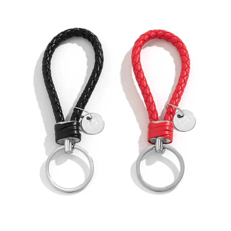 2Pcs/Set PU Leather Braided Woven Rope Keychain DIY Bag Pendant Key Chain Holder Key Car Trinket Keyring Men Women Gift Jewelry Pi-Mart