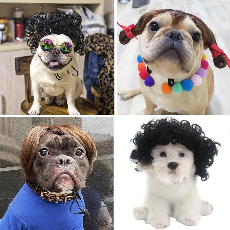 Pet Wigs Cosplay Props Dog Cat Cross-Dressing Hair Set Photography Funny Props Head Accessories Prank Pet Supplies Costumes DIY Pi-Mart