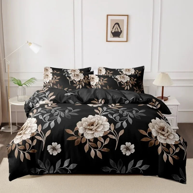 3pcs Printed Brushed Duvet Cover Pillowcase Three Piece Set High Quality Skin Friendly Fabric Bedding Cover (without Bed Sheet) Pi-Mart