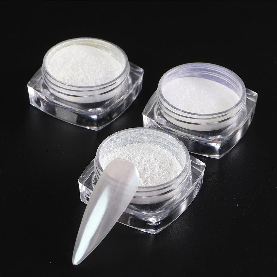 Moonlight Pearl White Nails Glitter Dust Chrome Aurora White Rubbing on Powder Shell Mirror Pigment Nail Art Supplies Decoration Tri Light Beauty