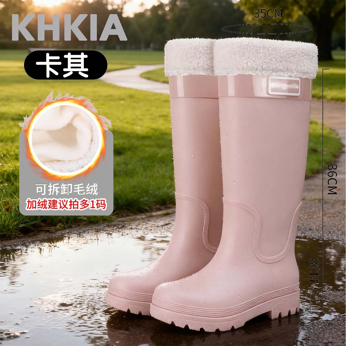 High-top rain boots, women's rain boots, lined adult outer wear, waterproof hiking boots, anti-slip shoes, durable sole LadyShow.Store