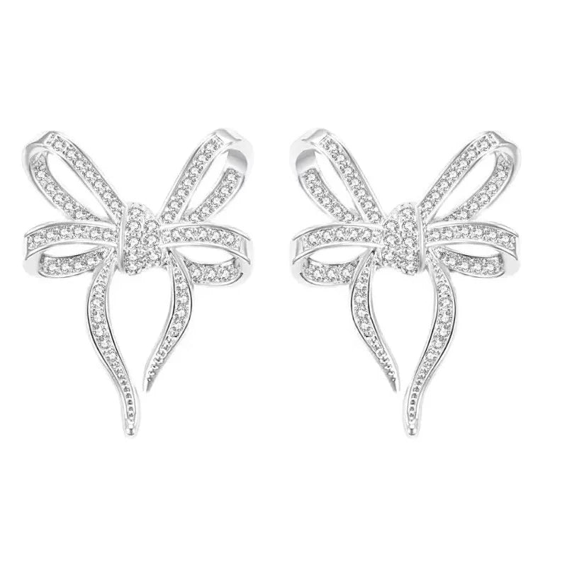 Huitan Exquisite Bow Shaped Stud Earrings for Women Bling Bling Cubic Zirconia Romantic Bowknot Earrings Wedding Trendy Jewelry Pi-Mart