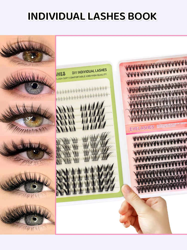 DINGSEN Eyelash Clusters Book Large Capacity Volume Individual Lashes Book Natural Long DIY Cluster Eyelash Extensions Makeup Pi-Mart