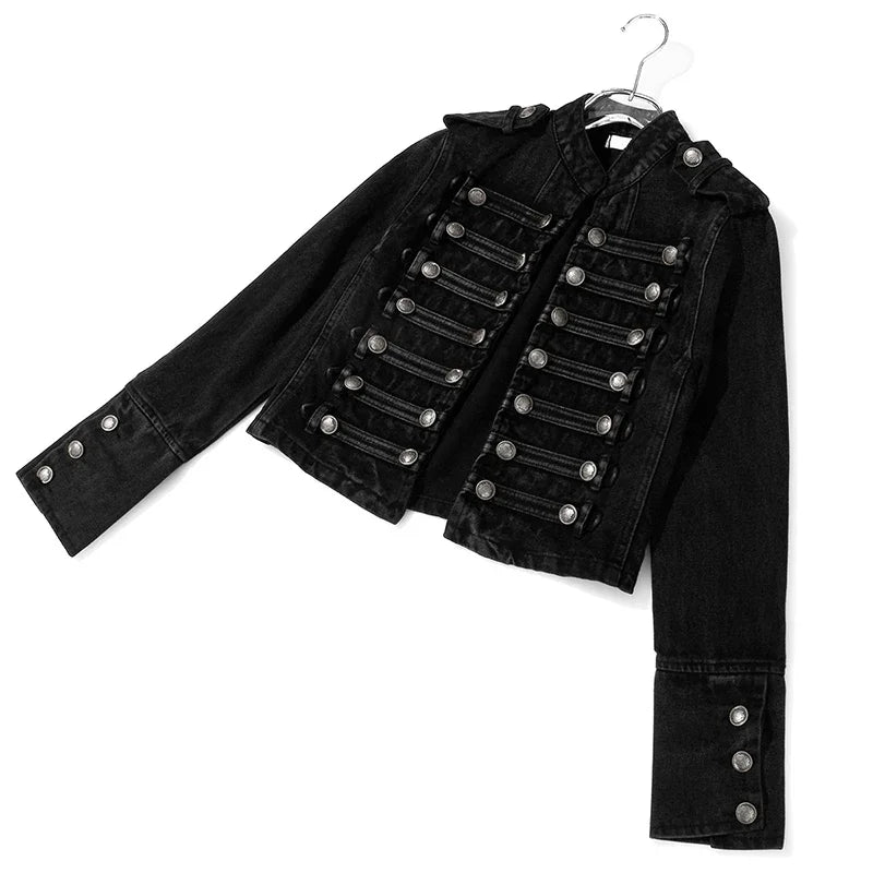 Streetwear Casual Loose Button Split Short Denim Jacket Women Fashion Spring Autumn 2026 Stand Collar Long Sleeve Jean Jacket LadyShow.Store
