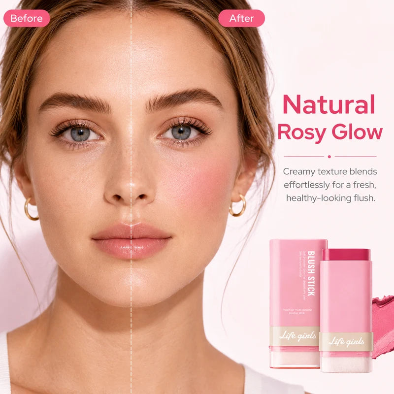 3-in-1 Cream Blush Stick Cheeks Lips Eyes, Long Lasting Waterproof Blendable Dewy Glow Makeup Stick for All Skin Tones Pi-Mart