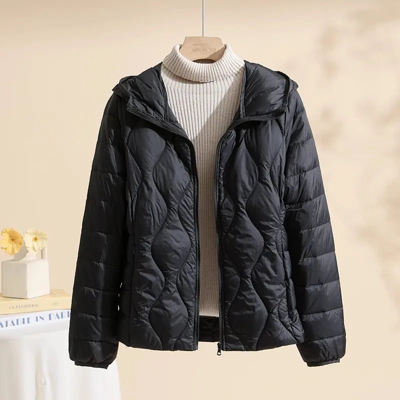 New Plus Size Lightweight Women Down Jacket Hooded White Duck Down Warm Thin Coat Korean Style Puffer Jacket Woman JK-092 LadyShow.Store