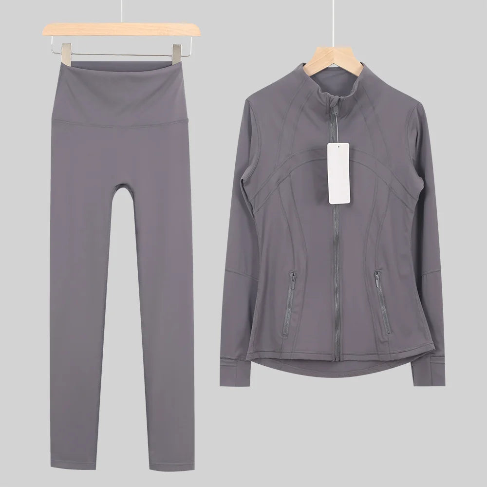 2026 New Yoga Sport Jacket Set Women's Yoga Clothes Running Fitness Jacket Active Wear Clothing Nine-point Pants Pi-Mart