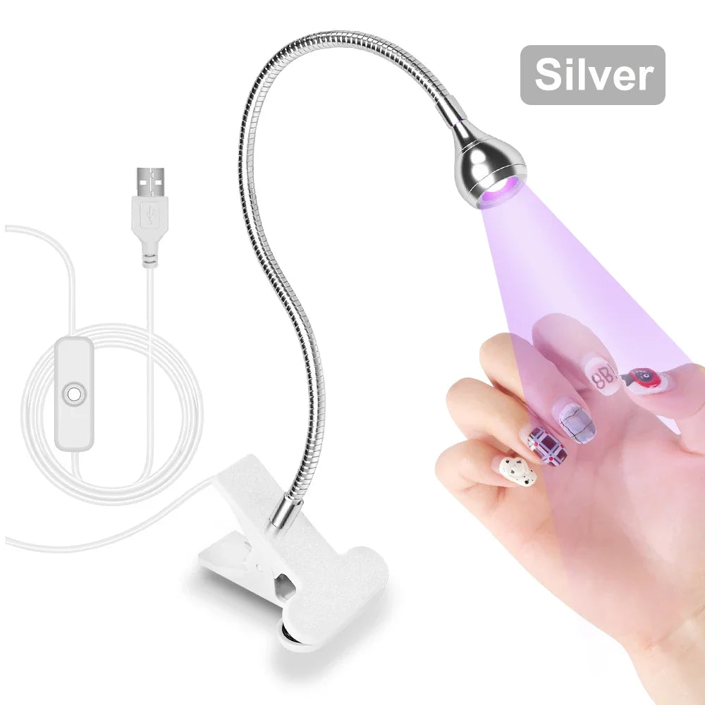 Nail LED UV Lamp for Drying Gel Nails Polish Clip-On Flexible Desk Mini Portable USB Nail Lamp UV Light Dryer for Manicure Salon Tri Light Beauty
