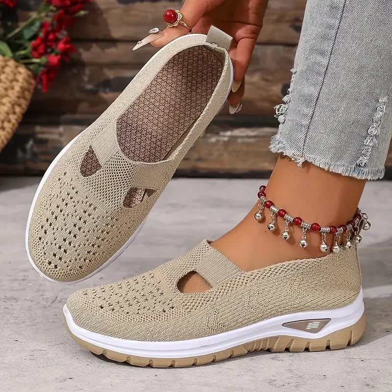 Women's casual sports shoes, solid color breathable sports soft-soled lightweight walking shoes, low-top knitted casual shoes LadyShow.Store