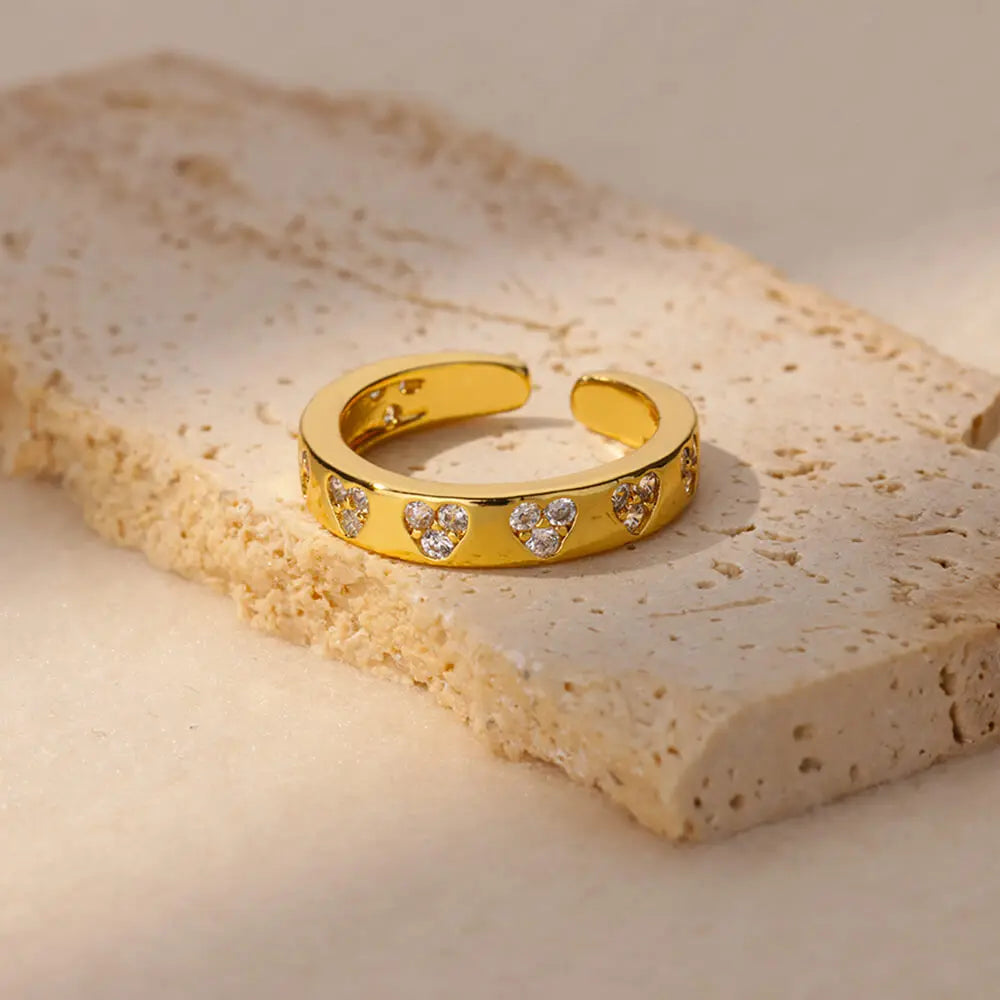 Zircon Geometric Heart Rings For Women Stainless Steel Gold Color Wedding Ring Luxury Aesthetic Jewlery Couple Gift 2026 Pi-Mart