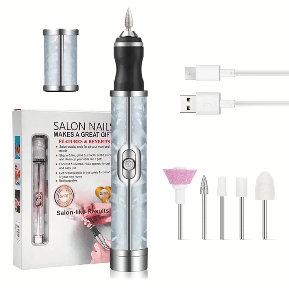 LINMANDA Rechargeable Electric Nail Grinder Nail Polishing Machine Portable Mini Electric Driil Pedicure Kit for Home Salon Tri Light Beauty