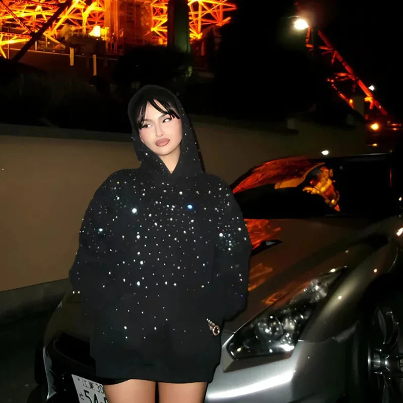 2025 Hooded Sports Pullover, Hot Stamping Diamond Couple Style Streetwear, INS Pi-Mart