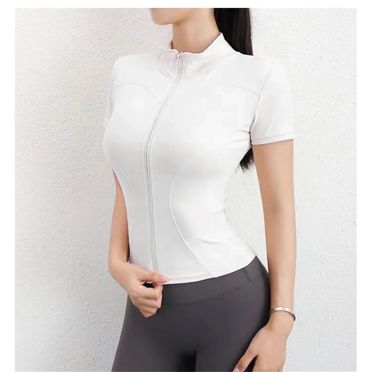 Casual Slim Sports Coat For Women Short Sleeve Solid Zipper Tops Female Cycling Running Yoga Outfit Clothes Summer Sport Jacket LadyShow.Store