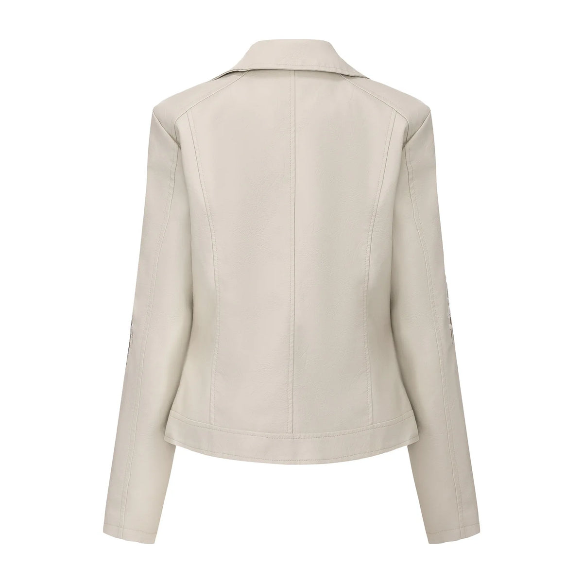 New Fall Women's Black Faux Leather Jacket; White Floral Embroidered PU Coat; Dark Brown Motorcycle-style Top. Pi-Mart