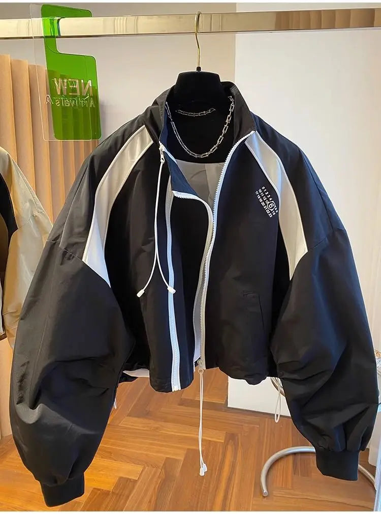 Zipper Design Niche Loose Casual Stand Collar Windbreaker Jacket Spring and Autumn Short Jacket Jacket Top Pi-Mart