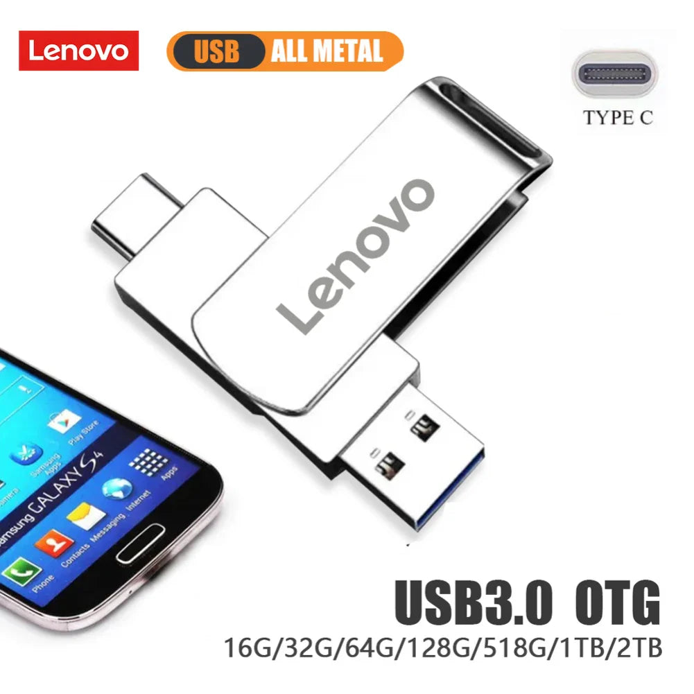 Lenovo USB3.2 USB Flash Drive 512GB OTG Pen Drive High Speed Type-C Flash Disk Real Capacity Metal Pendrive For Phone Computer LadyShow.Store