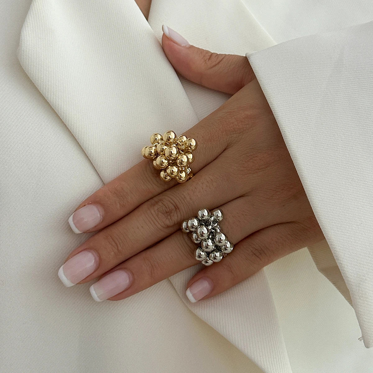 IngeSight.Z Creative Design CCB Small Ball Ring for Women Men Trending Irregular Metal Open Finger Ring Couple Punk Jewelry Pi-Mart
