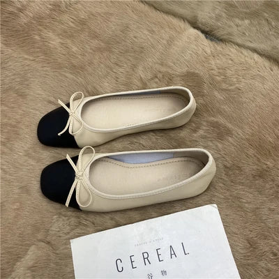 Large Size 44 45 46 47 48 Flat Shoes Women's Spring  Autumn Bow New Square Toe Shallow Ladies Shoes loafers women zapatos mujer Pi-Mart