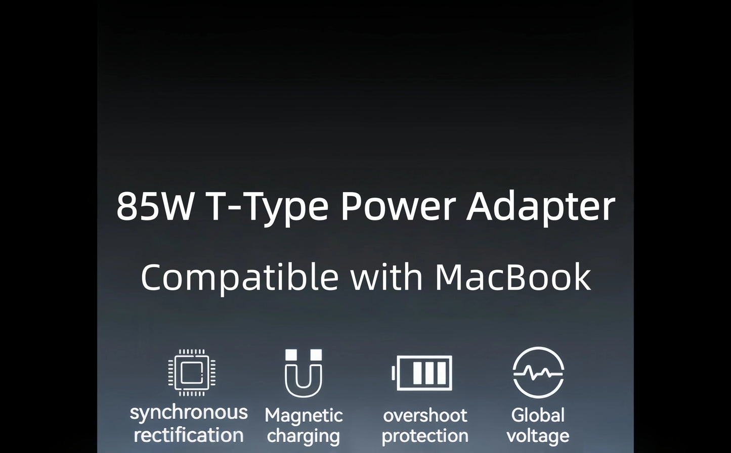 85W T-Type Magnetic Laptop Charger Power Adapter A1398 A1417 A1424 CE FCC RoHS UKCA Certified Pi-Mart