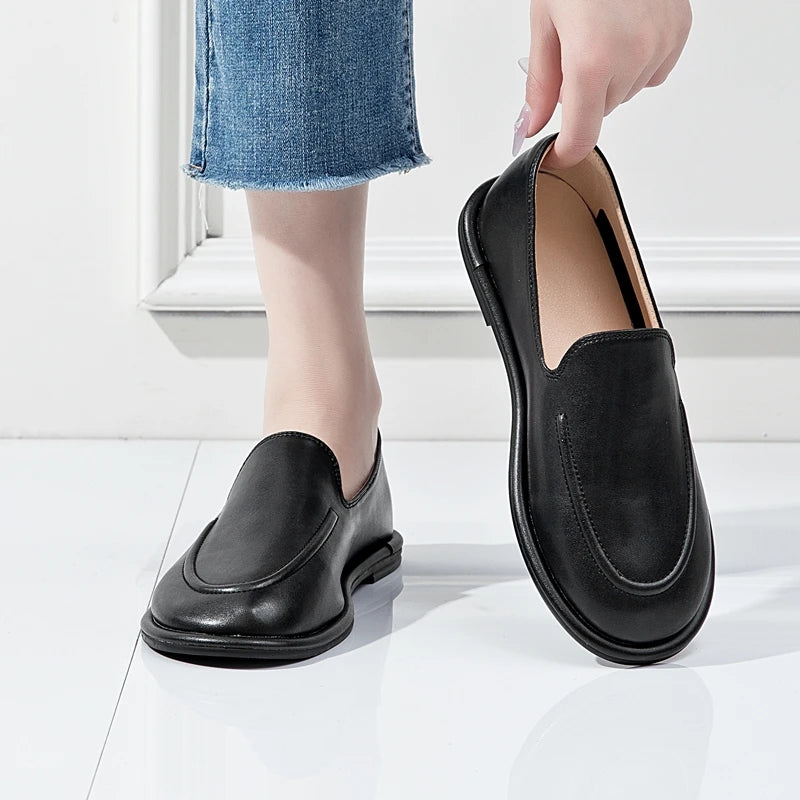 AIYUQI Loafers Women 2026 New Spring Round Toe One Foot Slip-on Shoes Women Genuine Leather Soft Flats Shoes Women Pi-Mart