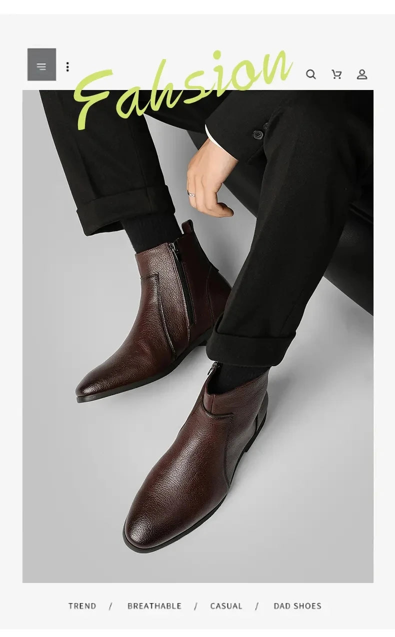 Winter New Men Business Boots Black  Red Simple Slim Fit Soft Leather Boots Casual and Fashionable Chelsea Boots 38-46 Men Boots Pi-Mart