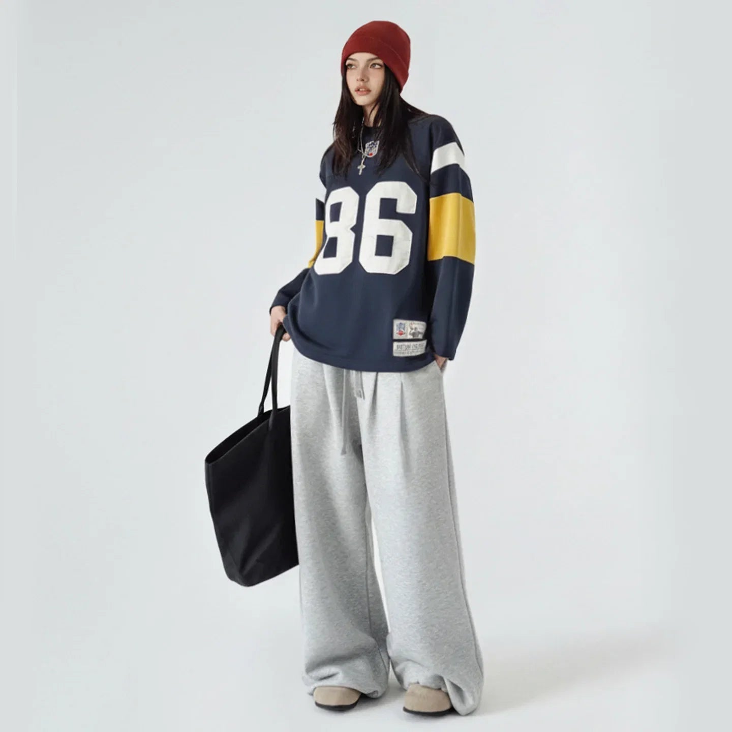 Maden Women’s Retro Embroidered Rugby Pullover Sweatshirt Mid-length Baggy Thick Outerwear Cozy Spring Fall Female Top LadyShow.Store