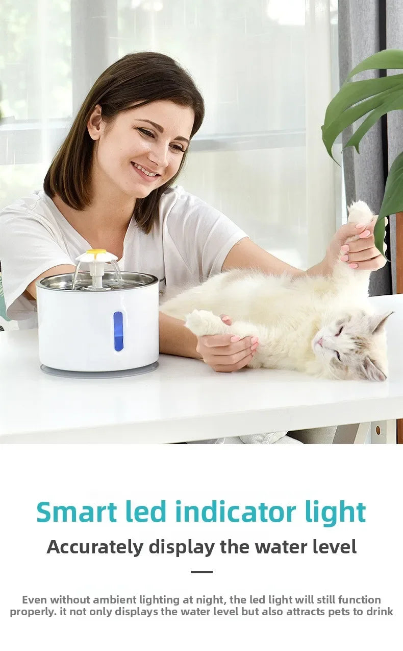 Pet Water Fountain Quiet Pump Visible Water Level 4-Layer Filter Flower Nozzle Cat Dispenser Drinking Bowl Cats Small Dogs Home Pi-Mart