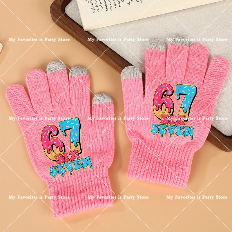 Funny 67 Six Seven Winter Gloves Touch Screen Gloves Fnafs Warm Stretch Knit Mittens Imitation Wool Full Finger Crochet Thicken Pi-Mart