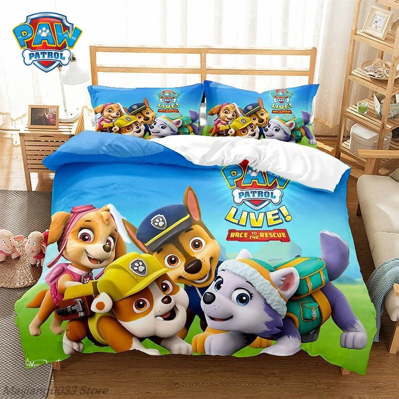 Paw Patrol Cute Puppy Duvet Cover Set, Cartoon Anime Quilt Cover with Pillowcase, Soft Bedding, Bedroom Decor Gift for Kids Pi-Mart