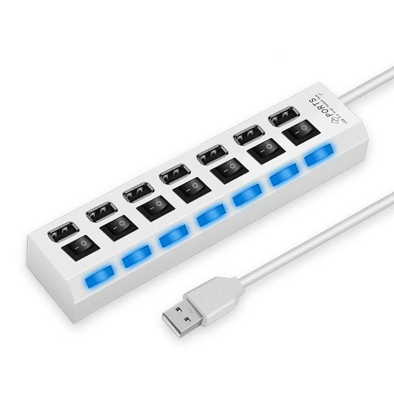 High Speed 4/7 Ports USB HUB 2.0 Adapter Expander Multi USB Splitter Multiple Extender with LED Lamp Switch for PC Laptop Pi-Mart