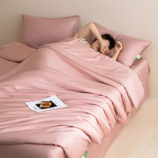 100% Mulberry Silk Bedding Set High End Silk Bed Sheets Set Luxury Smooth Duvet Cover Set Single Double Queen King Size Bedsheet LadyShow.Store