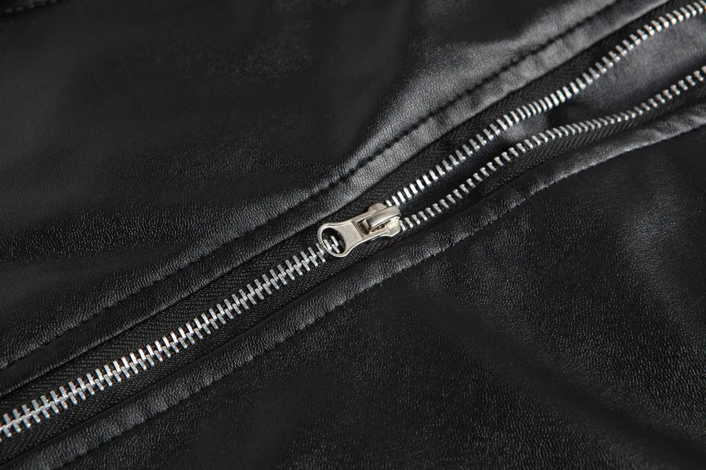 2023 Mens Fashion Leather Jacket Slim Fit Stand Collar PU Jacket Male Anti-wind Motorcycle Lapel Diagonal Zipper Jackets Men Pi-Mart