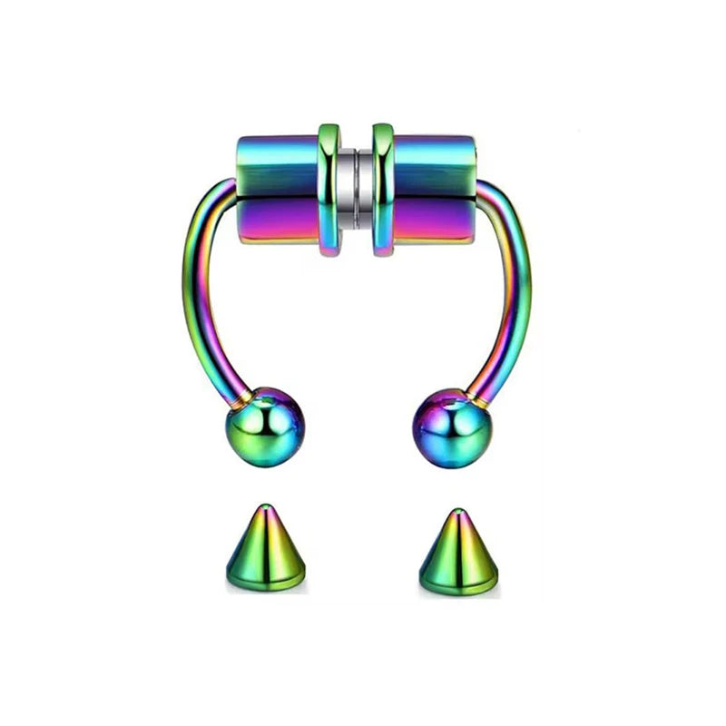 Punk Hip Hop Non-Pierced Magnetic Nose Ring For Ladies, Stainless Steel Clip On Fake Septum Jewelry Halloween Party Accessory Pi-Mart
