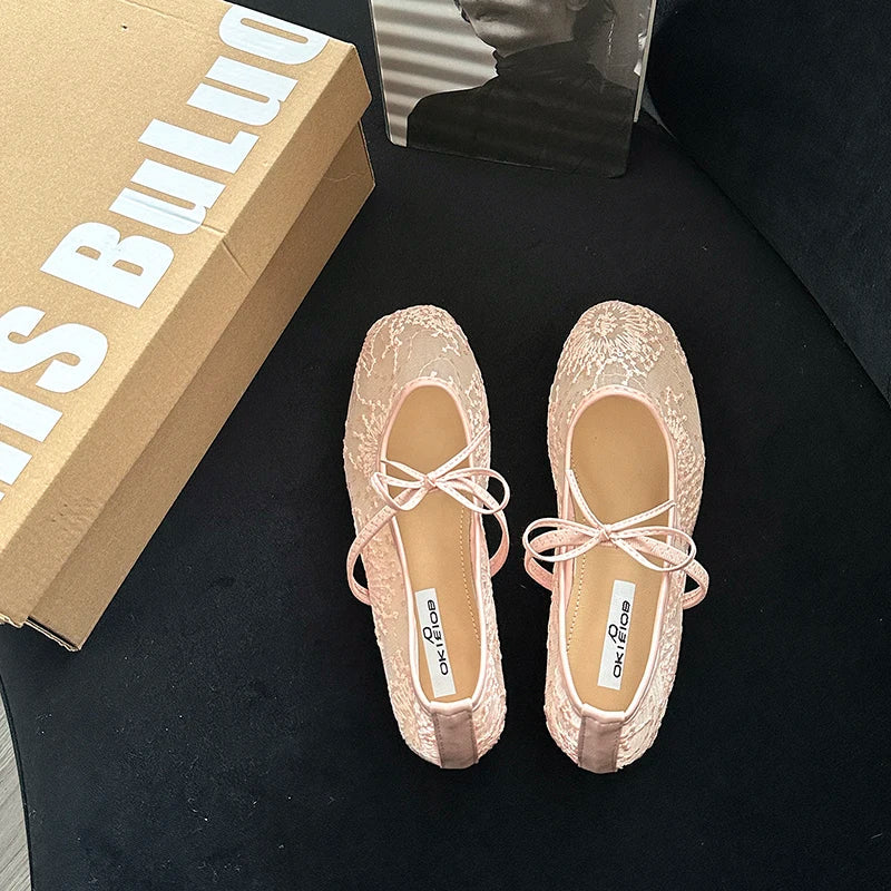 2026 Spring Lace Women Mary Jane Shoes Fashion Slip On Comfort Street Style Soft Sole Female Dress Flats Shoes LadyShow.Store