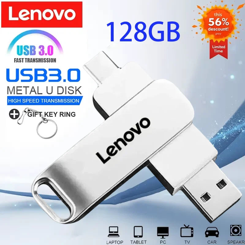 Lenovo USB3.2 USB Flash Drive 512GB OTG Pen Drive High Speed Type-C Flash Disk Real Capacity Metal Pendrive For Phone Computer LadyShow.Store