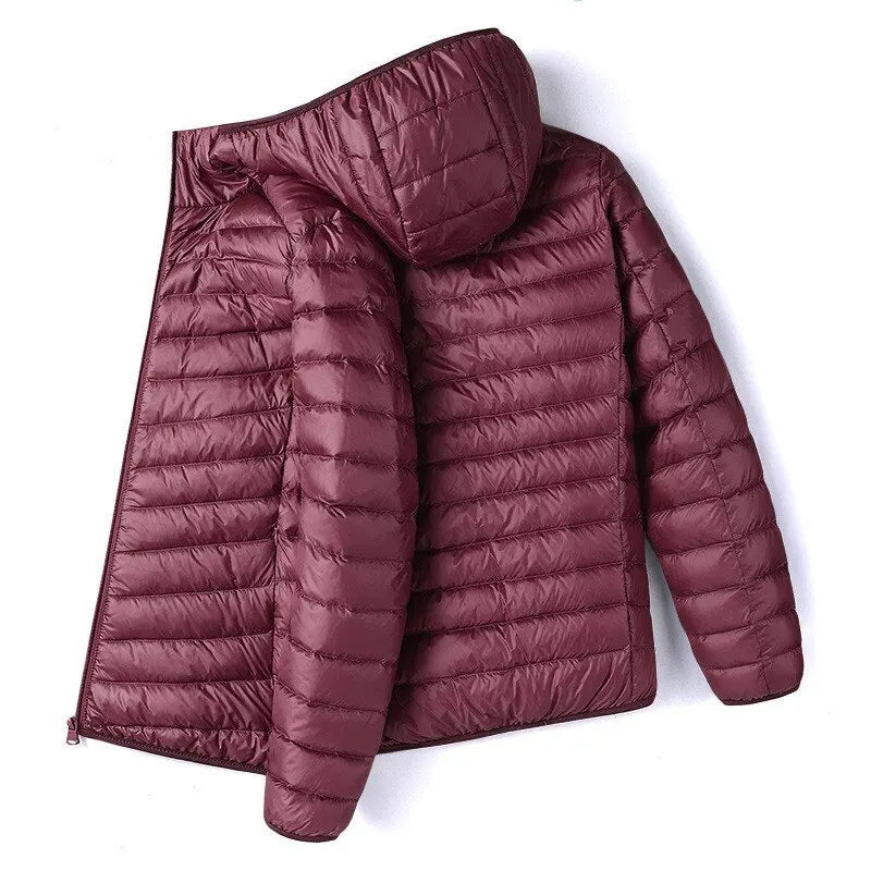 Men Solid Color Hooded Puffer Coat, Winter Lightweight Casual Outdoor Sports Warm Jacket for Male LadyShow.Store