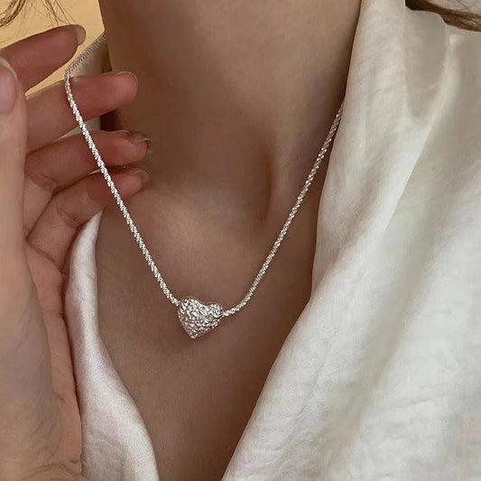 Vintage Silver Color Plated Heart Pendant Necklace for Women New Trend Girls Clavicle Love Chain Jewelry Festive Gifts Wholesale Pi-Mart