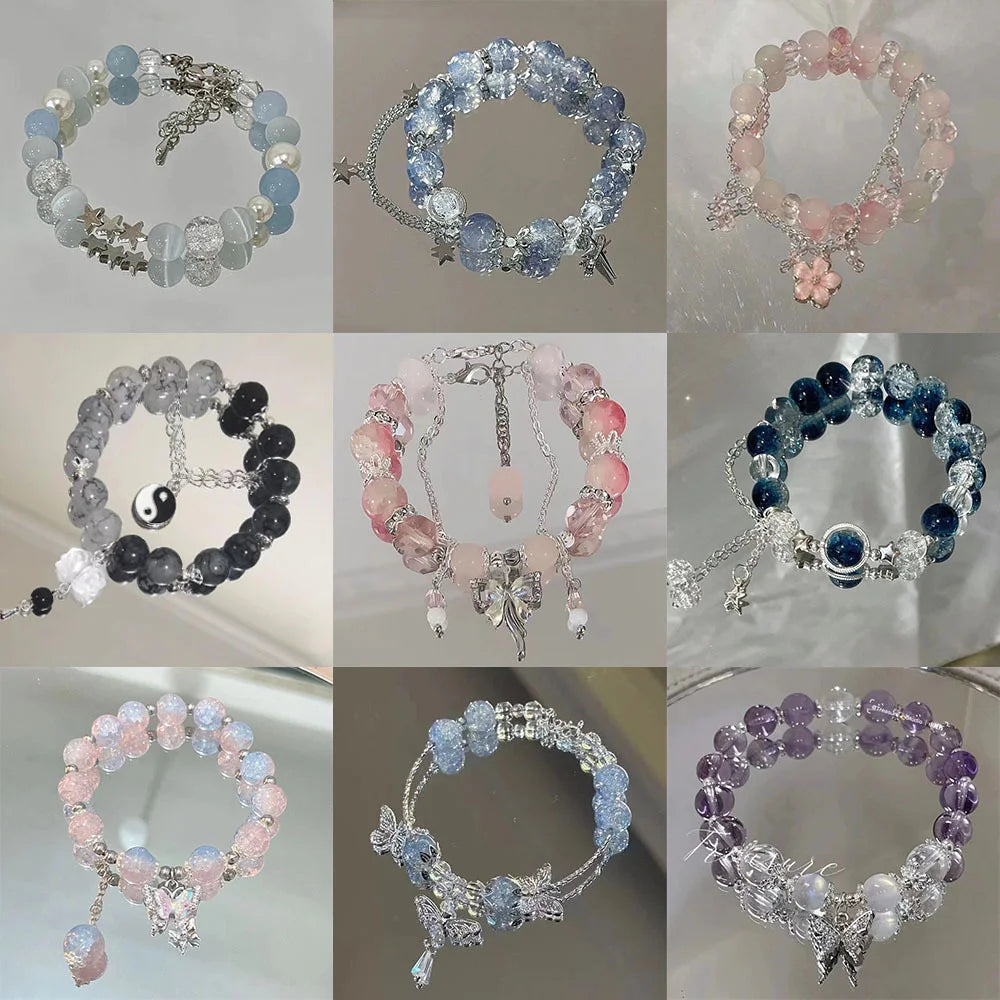 New Simple Beads Crystal Bracelet For Women Girls Korean ins Flower Fox Feather Tassel Bracelets Best Friend Jewelry Gifts 2024 Pi-Mart