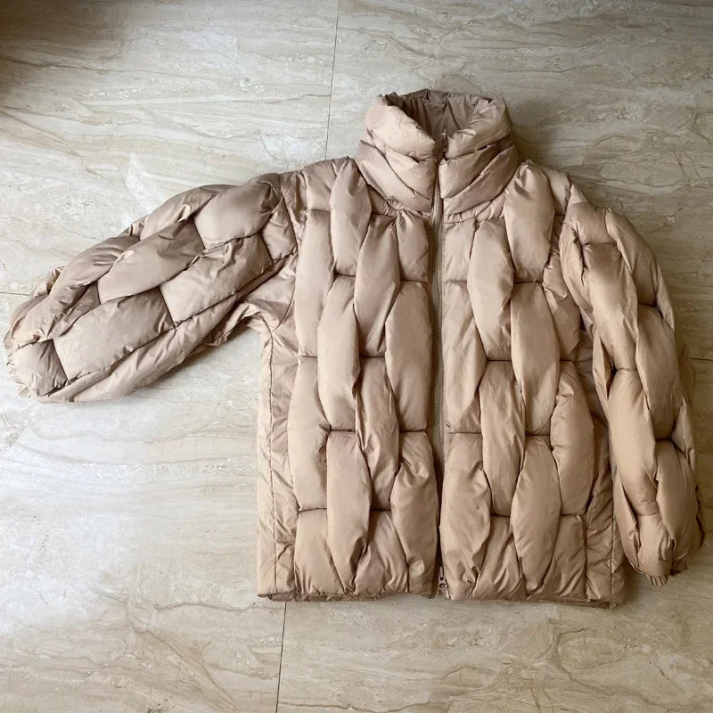 Loose Designer Winter Coat Women Down Jacket Fashion Oversized Couple Coats Weave Plaid Puffer Parkas Thicken Warm Chic Outwear LadyShow.Store