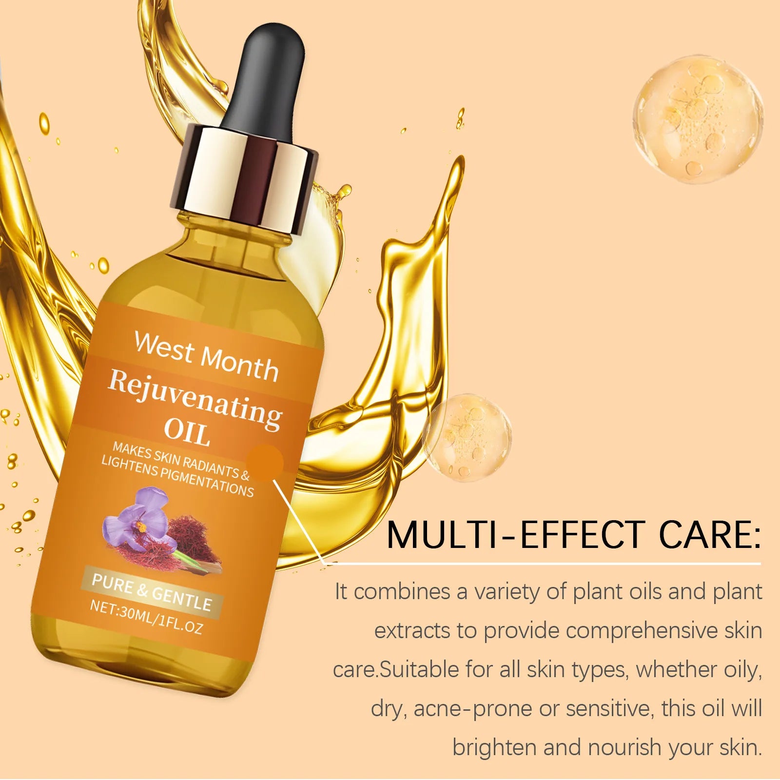 Saffron Serum Anti Wrinkle Lifting Firm Moisturize Smooth Soften Increasing Skin Elasticity Prevent Dryness Facial Essential Oil Pi-Mart