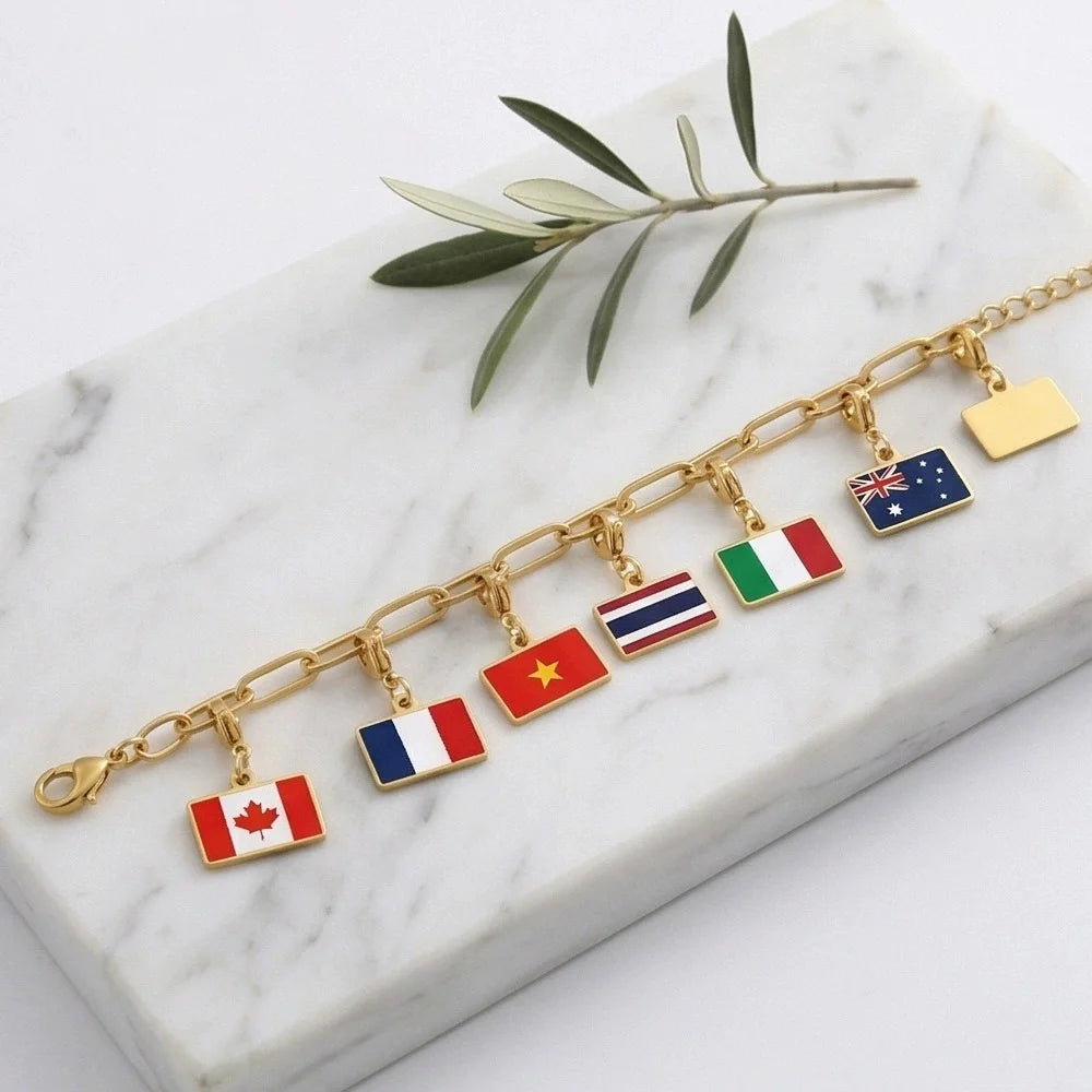 10mm Country Flag Charms Pendant Necklace Bracelet Keychain Bagchain Stainless Steel  Jewelry A Commemorative Gift For A Friend Pi-Mart