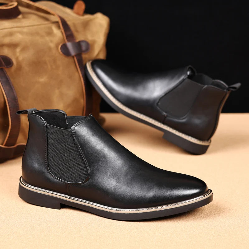 YRZL 39~47 Men Chelsea Boots Brand Retro Comfortable PU Leather Ankle Boots Men 2025 Fashion Black Brown Mens Boots Pi-Mart