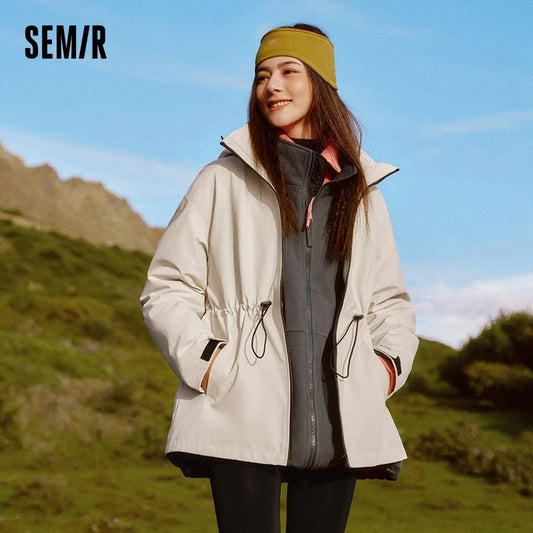 Semir Down Jacket Women 2025 New Two-Piece Three-in-One Outdoor Travel Daily Waterproof Oil-proof Stain-proof Woman winter coat LadyShow.Store