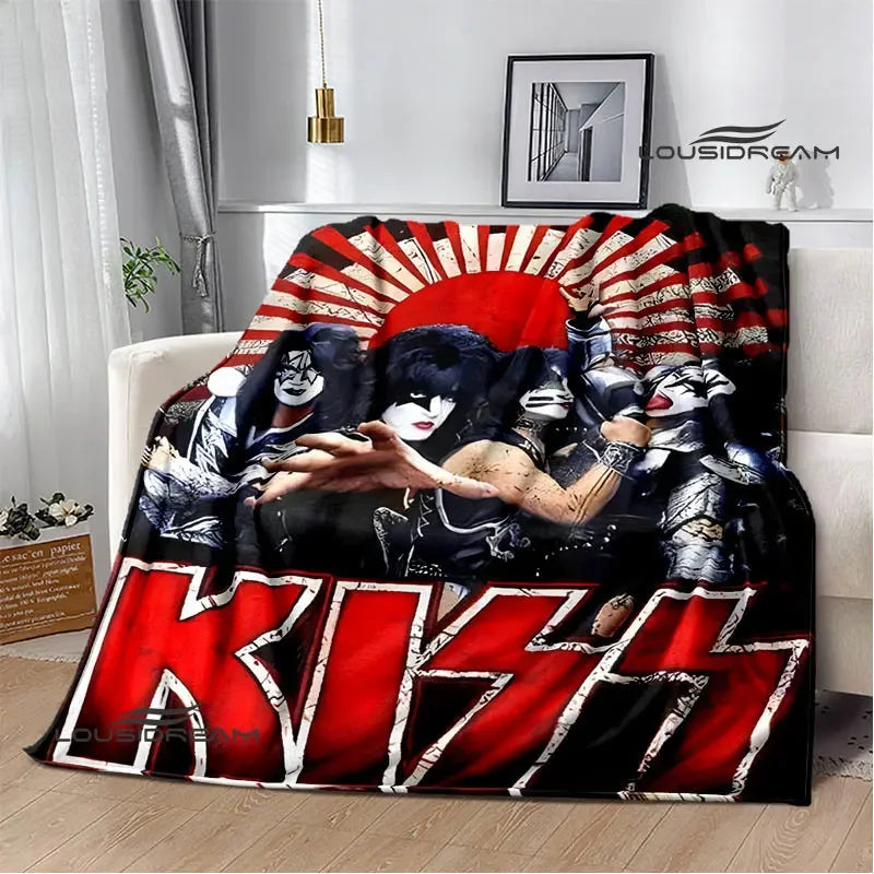 Kiss Band Printed Blanket picnic blanket Warm Blanket Flannel Home Travel Blanket throw blanket bed linings Birthday Gift Pi-Mart